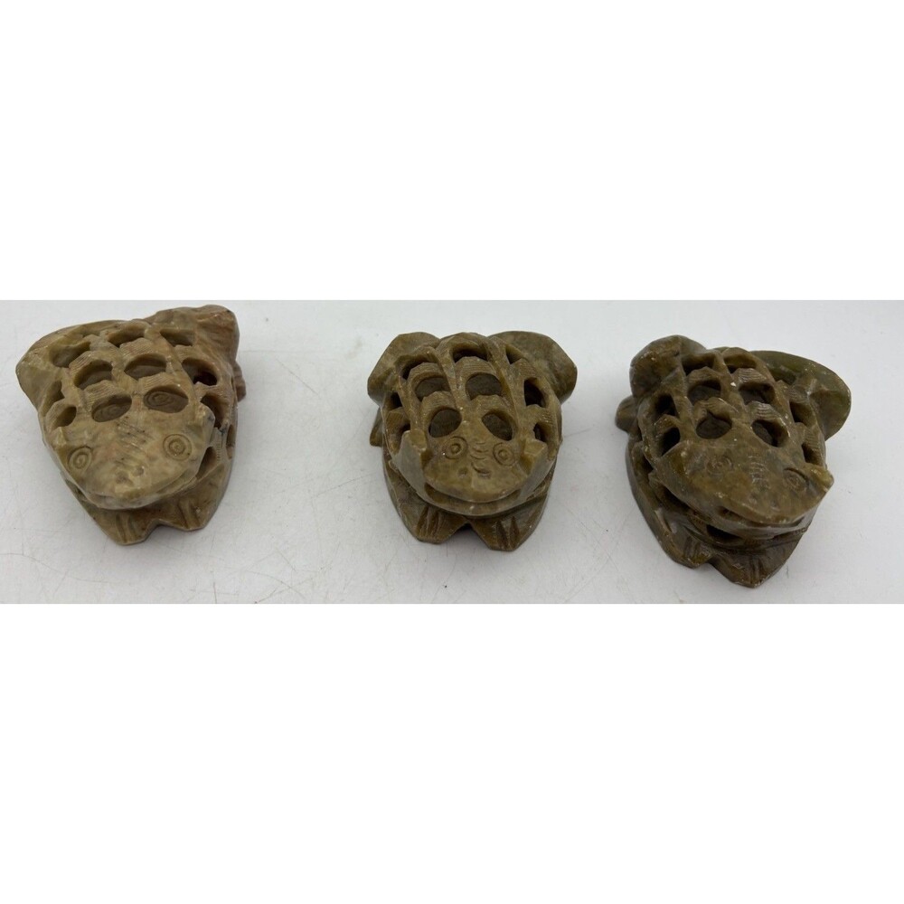Set of 3 Carved Stone Frog Figurines Openwork Miniature Animal Decor